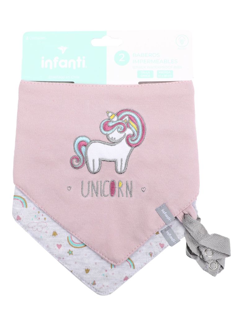Bipack Baberos Impermeable Unicornio Rosado-0