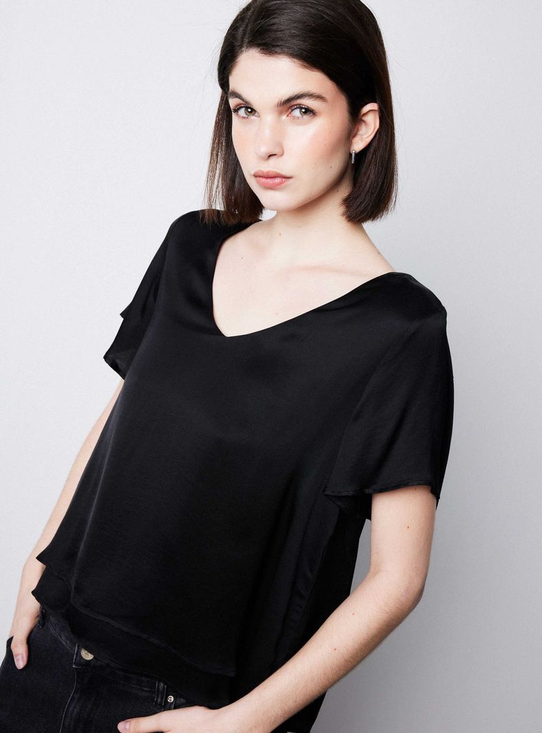Blusa Manga Ángel Escote V Satín-2