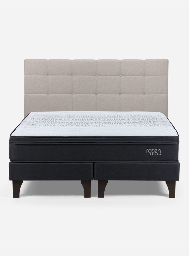 Cama Europea Tempo Súper King + Respaldo Issey Niebla-1