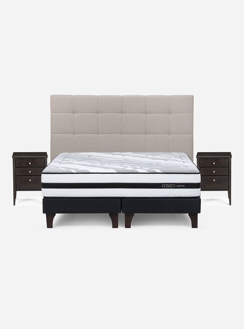 Cama Europea Driven Súper King + Set de Muebles Issey Niebla-1
