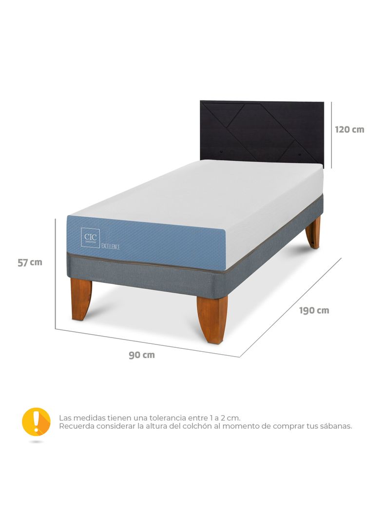 Cama Europea Excellence 1 Plaza x190 cm + Respaldo Villarrica Negro-1