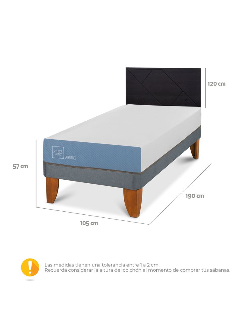 Cama Europea Excellence 1.5 Plazas x190 cm + Respaldo Villarrica Negro-1