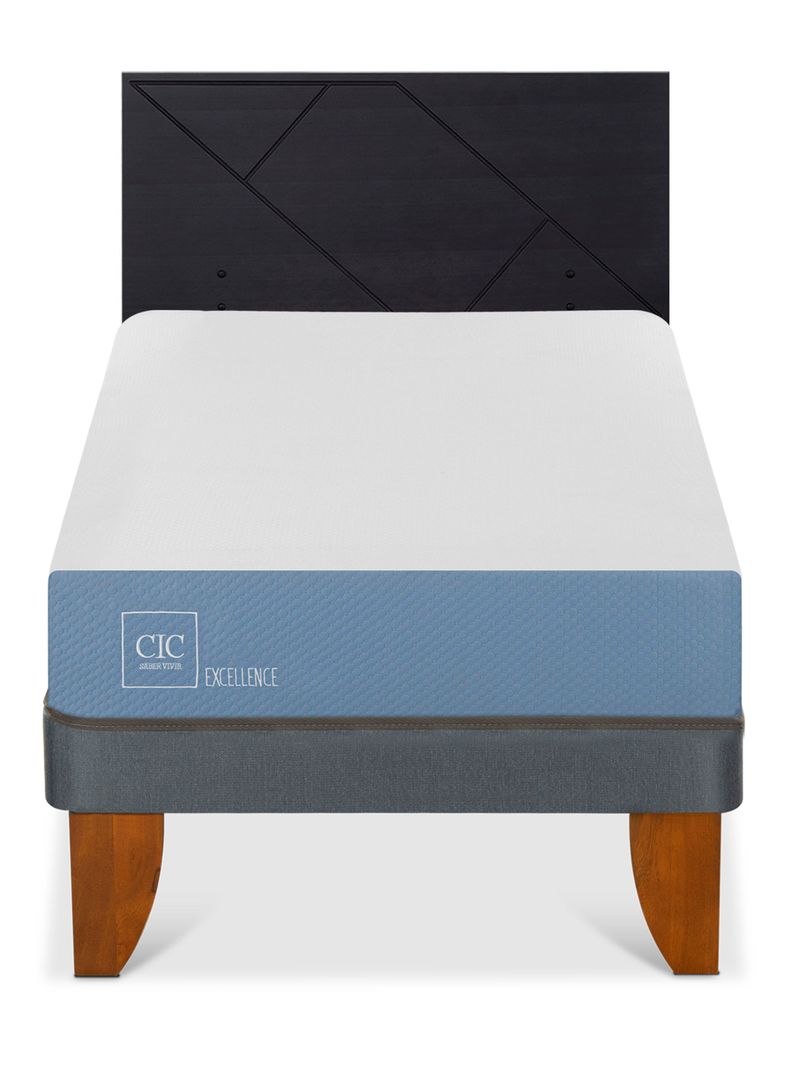 Cama Europea Excellence 1.5 Plazas x190 cm + Respaldo Villarrica Negro-2