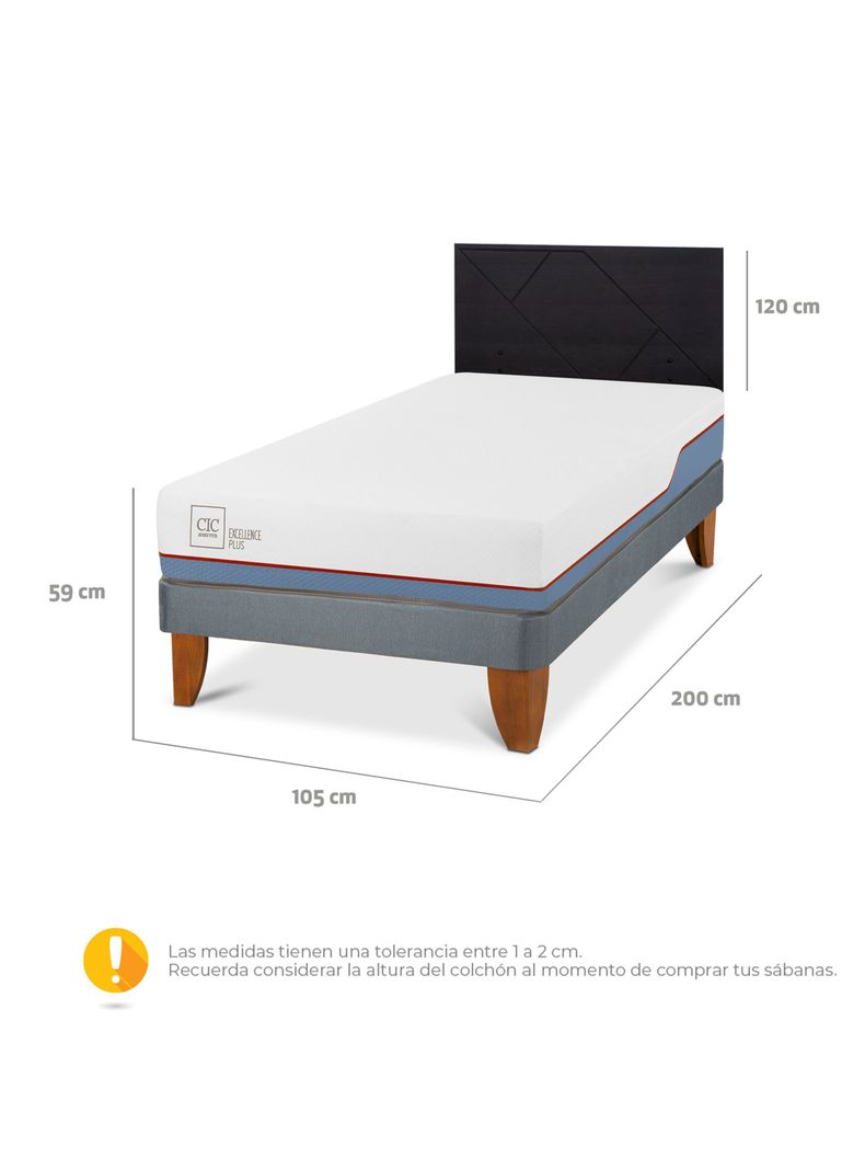 Cama Europea Excellence Plus 1.5 Plazas + Respaldo Villarrica Negro-1