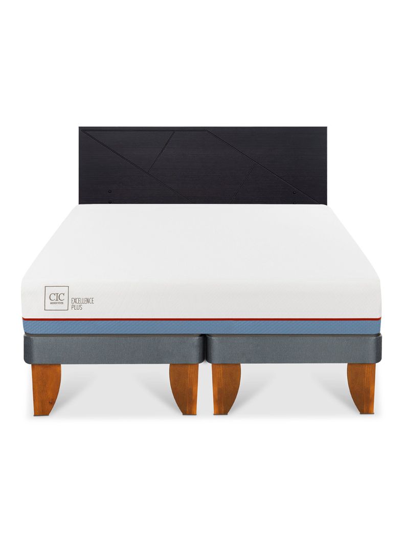 Cama Europea Excellence Plus 2 Plazas Base Dividida + Respaldo Villarrica Negro-2