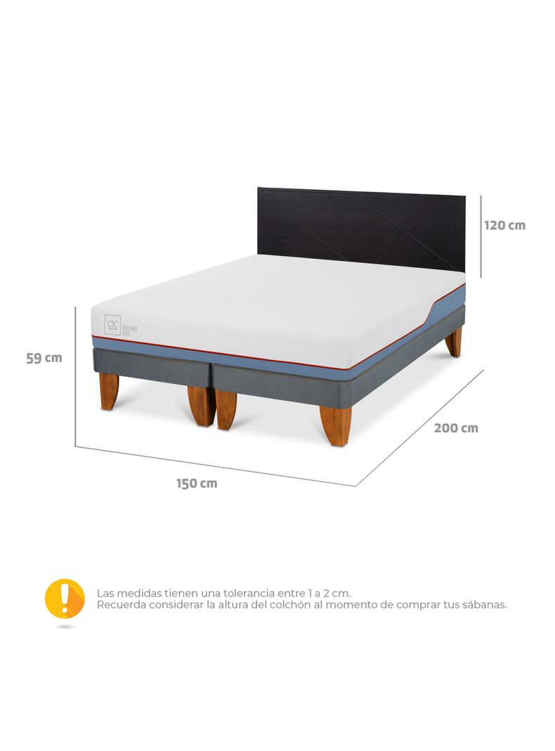 Cama Europea Excellence Plus 2 Plazas Base Dividida + Respaldo Villarrica Negro-1