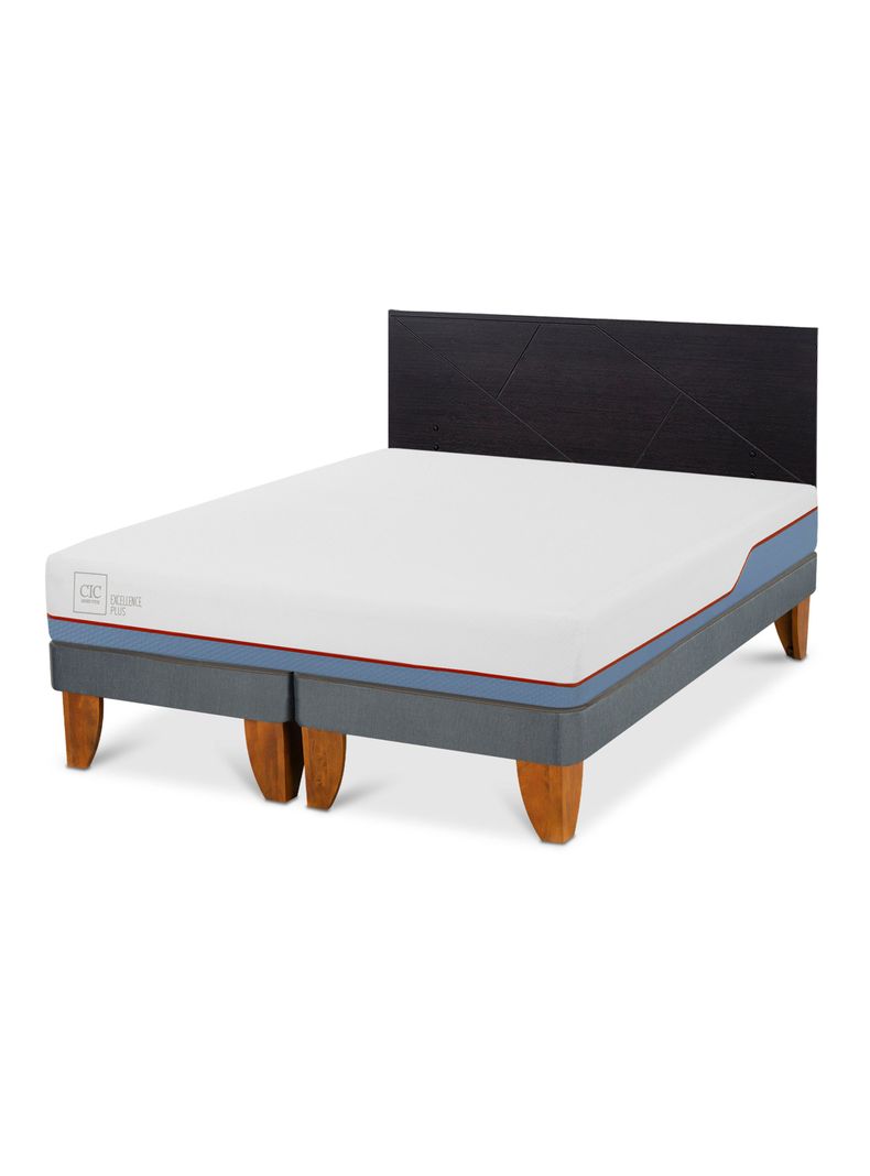 Cama Europea Excellence Plus 2 Plazas Base Dividida + Respaldo Villarrica Negro-0