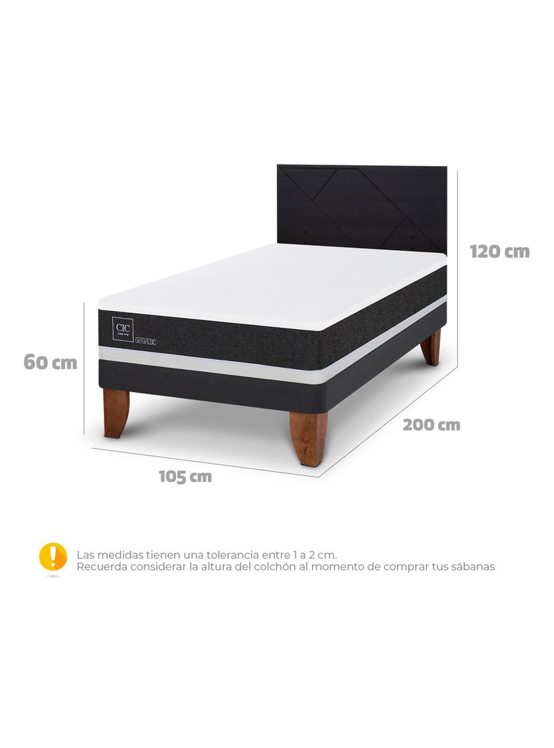 Cama Europea Ortopedic 1.5 Plazas + Respaldo Villarrica Negro-1