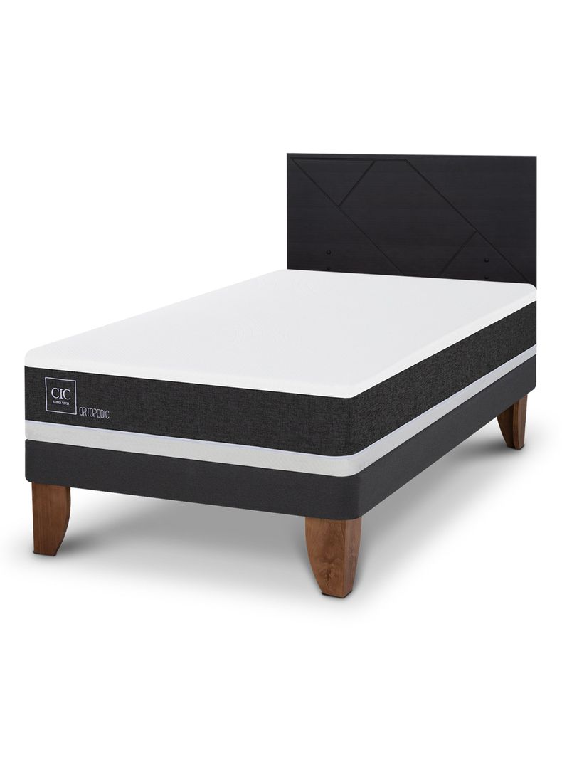Cama Europea Ortopedic 1.5 Plazas + Respaldo Villarrica Negro-0