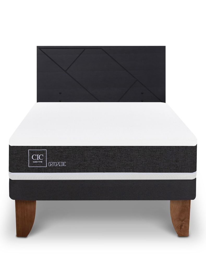 Cama Europea Ortopedic 1.5 Plazas + Respaldo Villarrica Negro-2