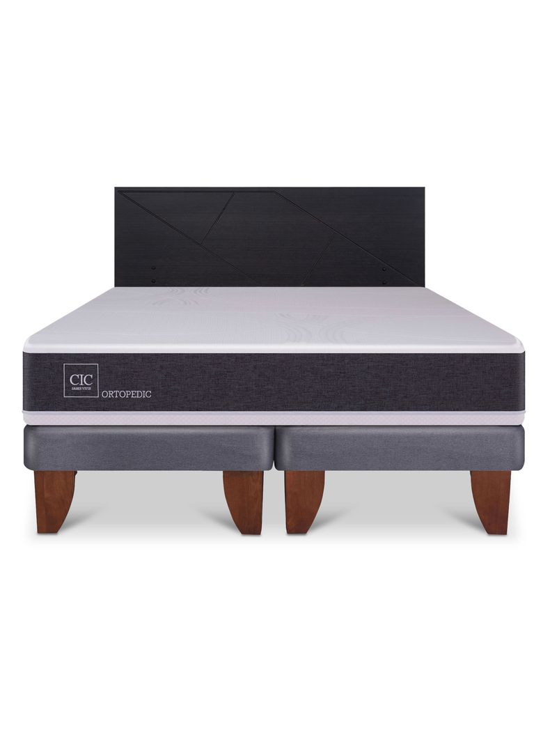 Cama Europea Ortopedic 2 Plazas Base Dividida + Respaldo Villarrica Negro-2