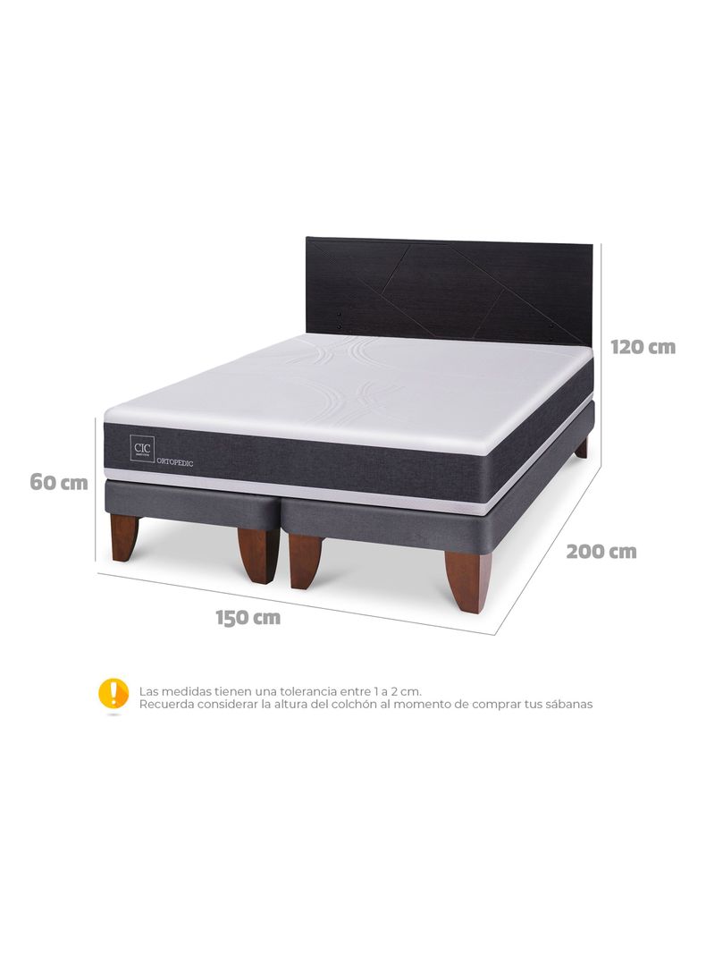 Cama Europea Ortopedic 2 Plazas Base Dividida + Respaldo Villarrica Negro-1