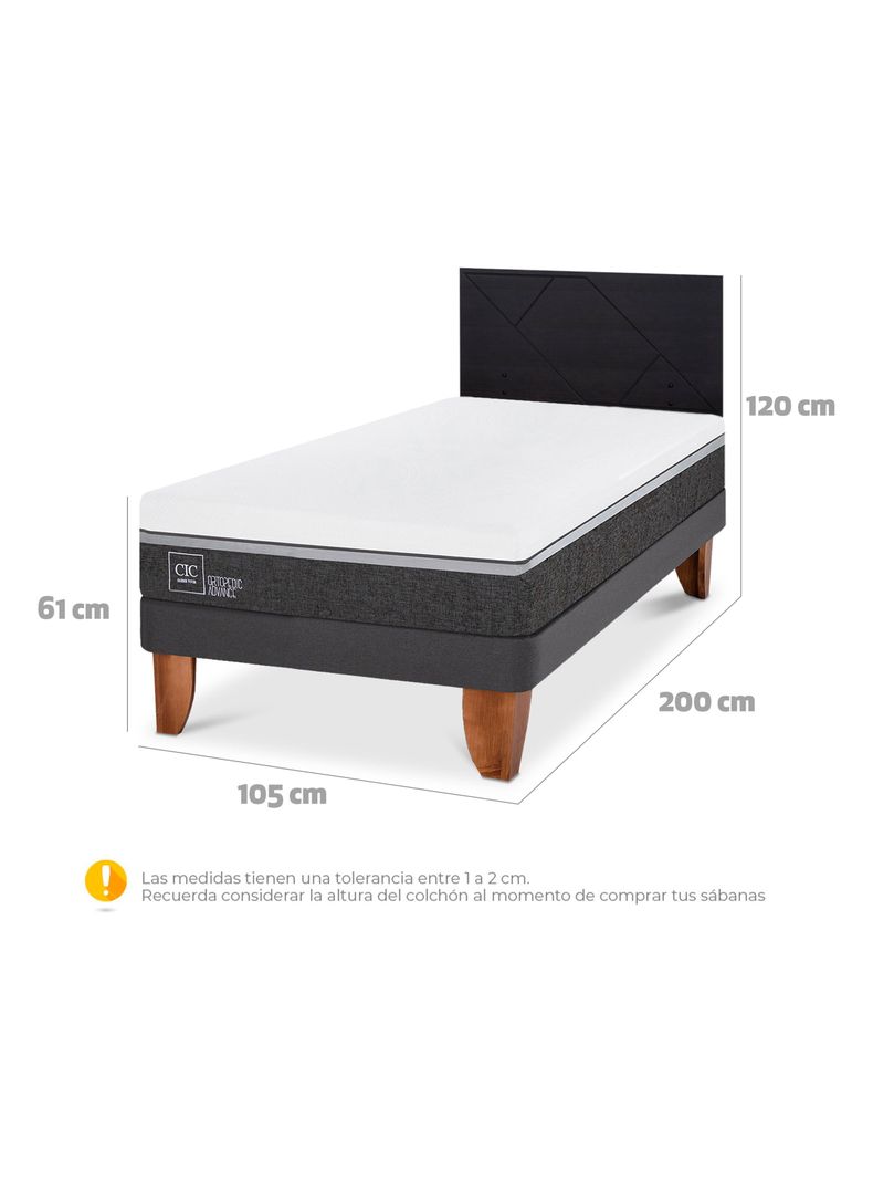Cama Europea Ortopedic Advance 1.5 Plazas + Respaldo Villarrica Negro-1