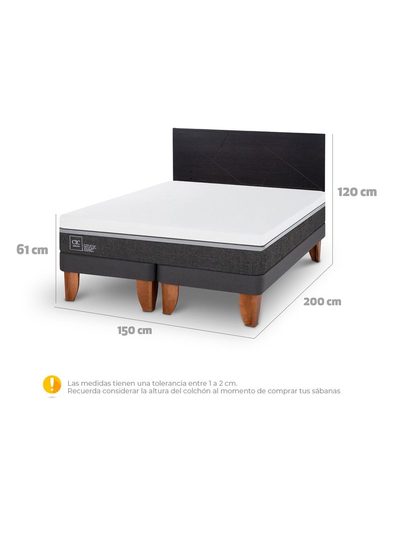 Cama Europea Ortopedic Advance 2 Plazas Base Dividida + Respaldo Villarrica Negro-1