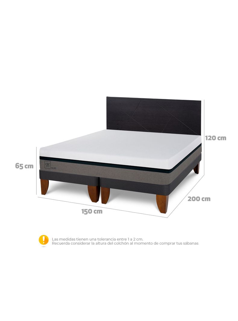 Cama Europea Balance 2 Plazas Base Dividida + Respaldo Villarrica Negro-1