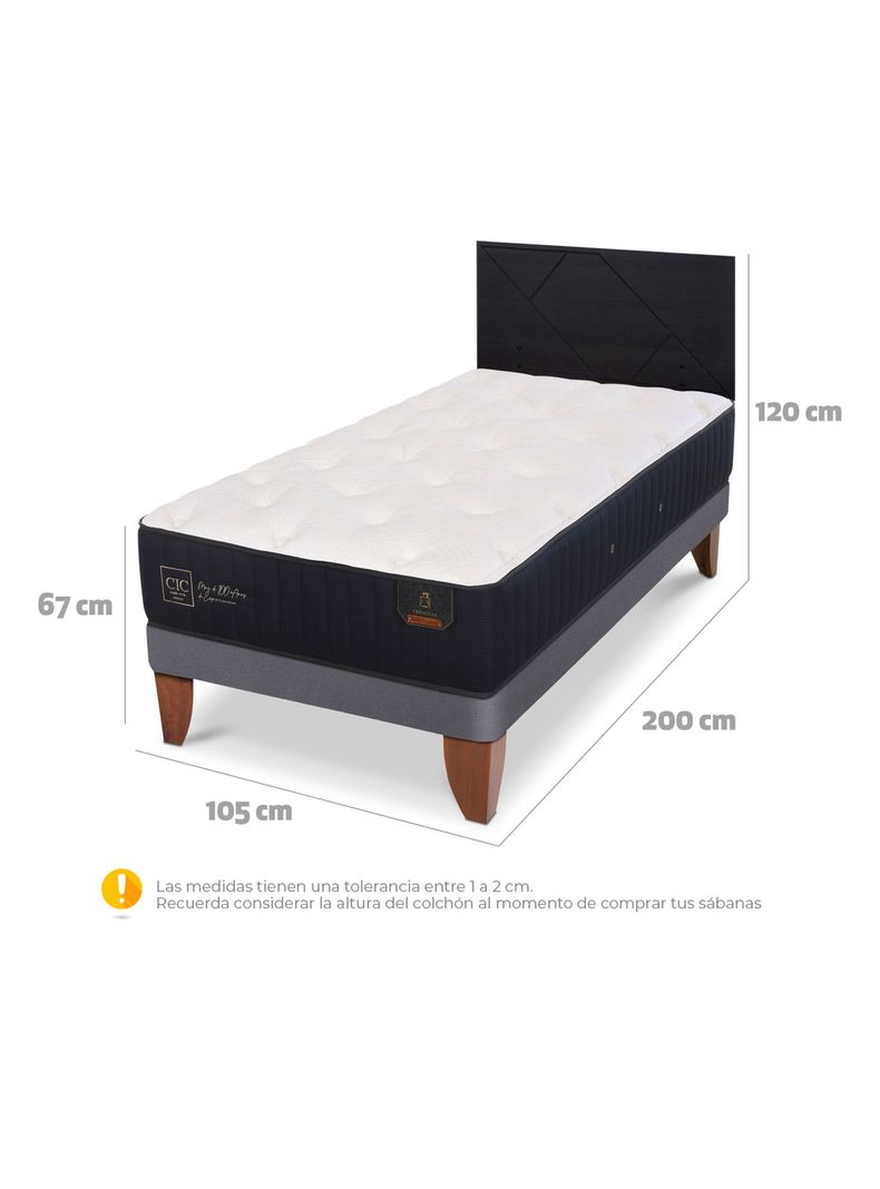 Cama Europea Premium 1.5 Plazas + Respaldo Villarrica Negro-1