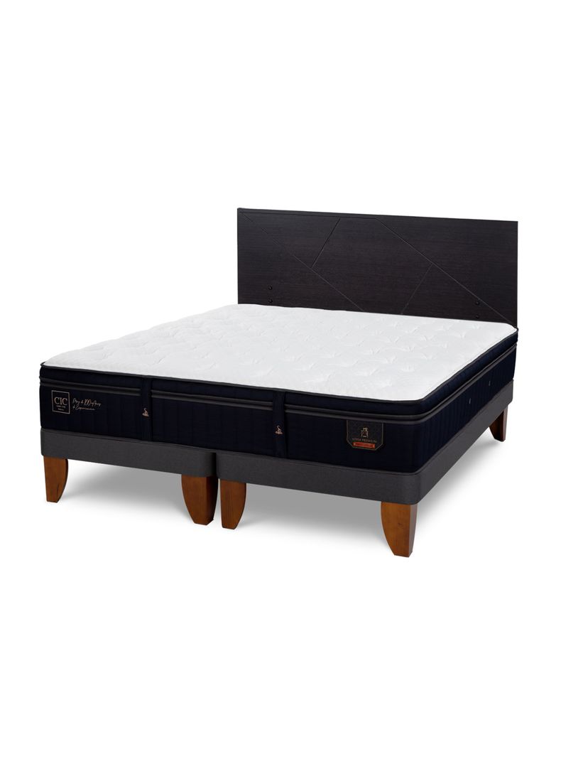 Cama Europea Súper Premium 2 Plazas Base Dividida + Respaldo Villarrica Negro-0