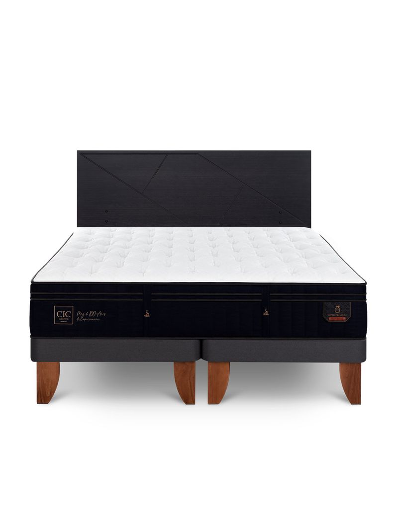 Cama Europea Súper Premium 2 Plazas Base Dividida + Respaldo Villarrica Negro-2