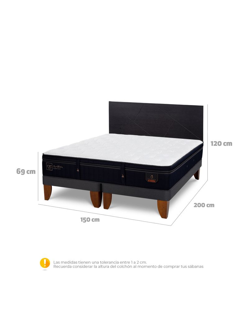 Cama Europea Súper Premium 2 Plazas Base Dividida + Respaldo Villarrica Negro-1
