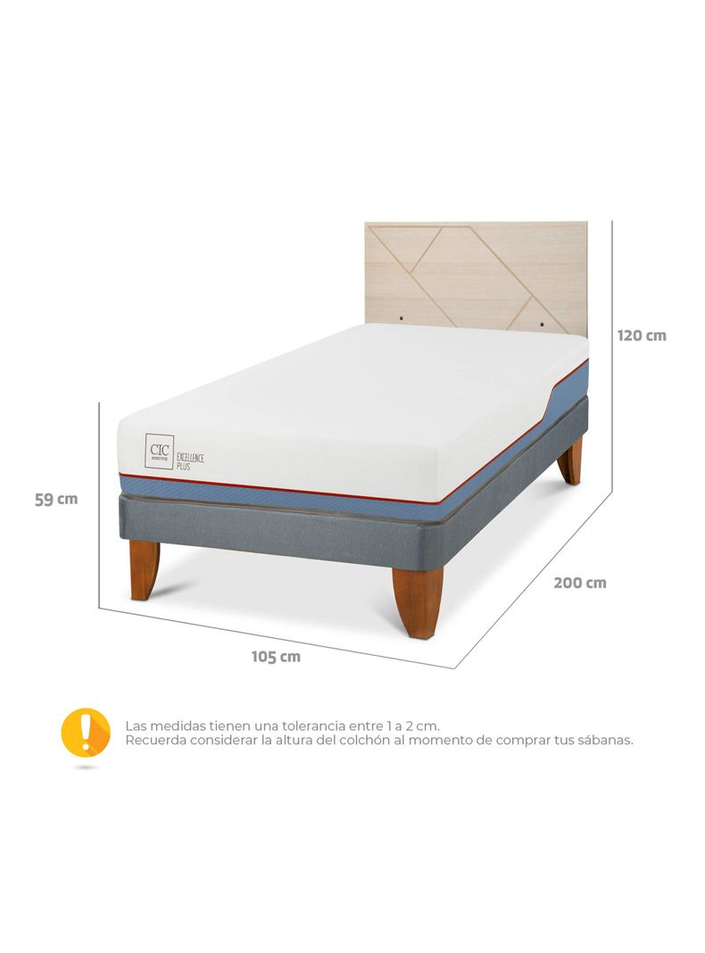 Cama Europea Excellence Plus 1.5 Plazas + Respaldo Villarrica Alpino-1