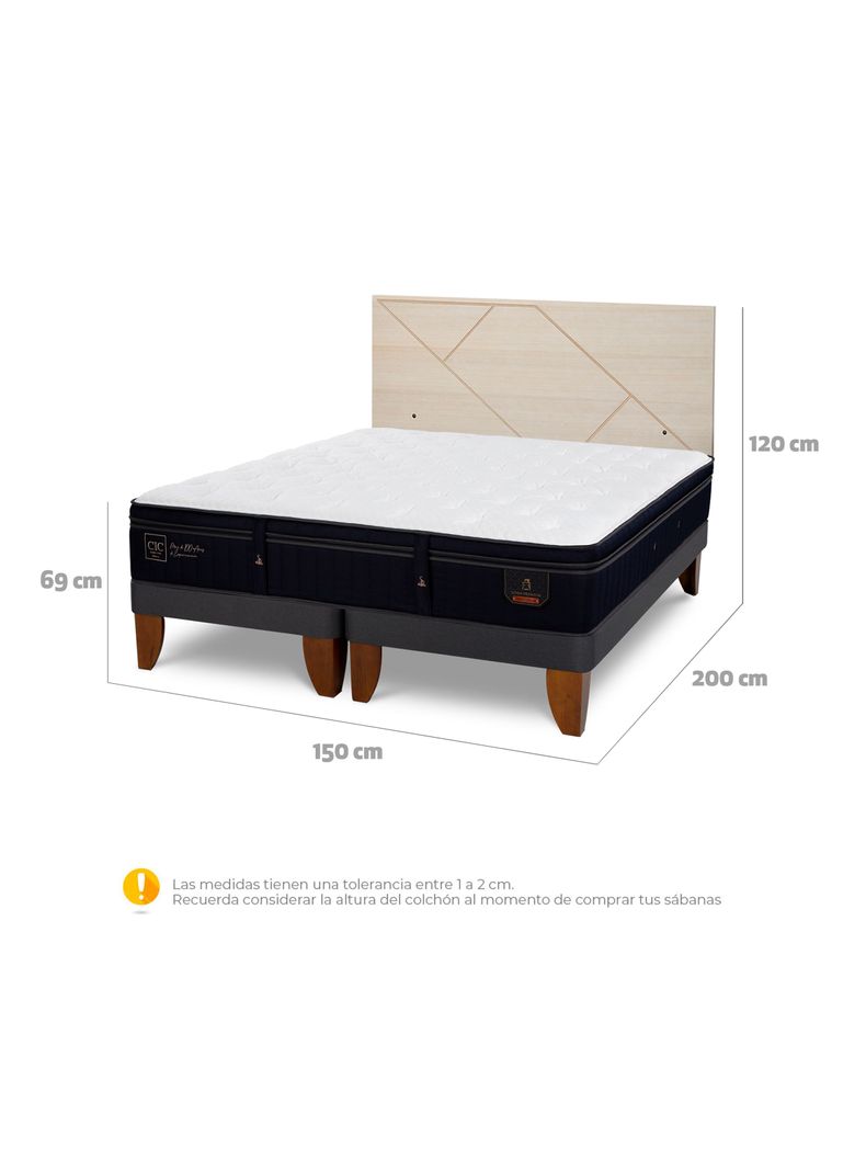 Cama Europea Súper Premium 2 Plazas Base Dividida + Respaldo Villarrica Alpino-1