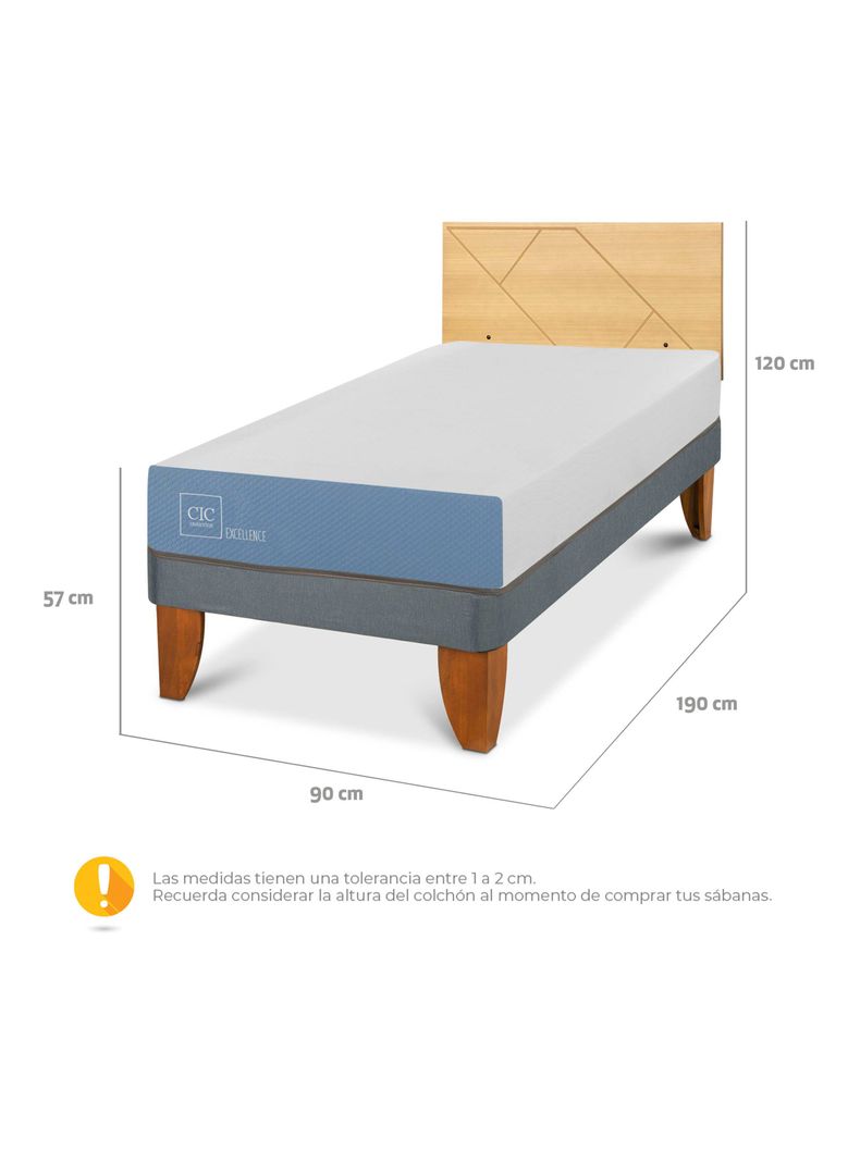 Cama Europea Excellence 1 Plaza x190 cm + Respaldo Villarrica Mostaza-1