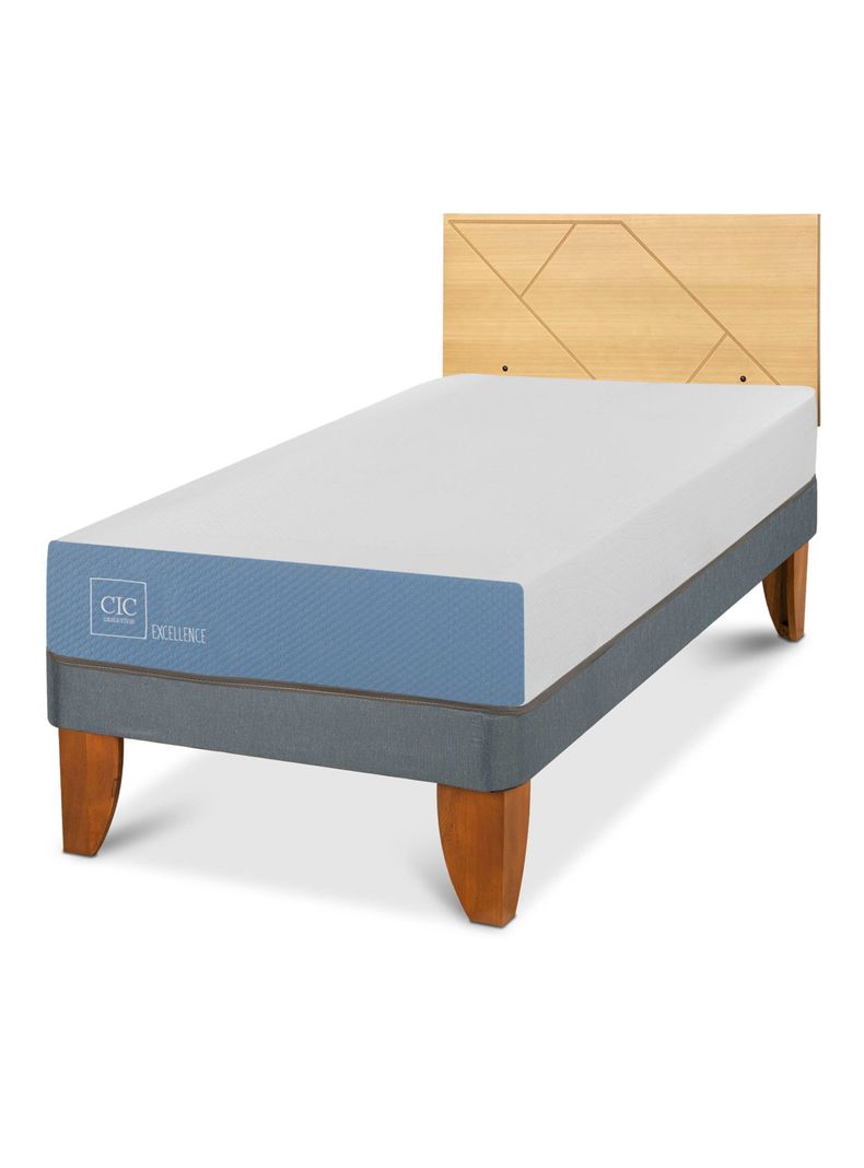 Cama Europea Excellence 1 Plaza x190 cm + Respaldo Villarrica Mostaza-0