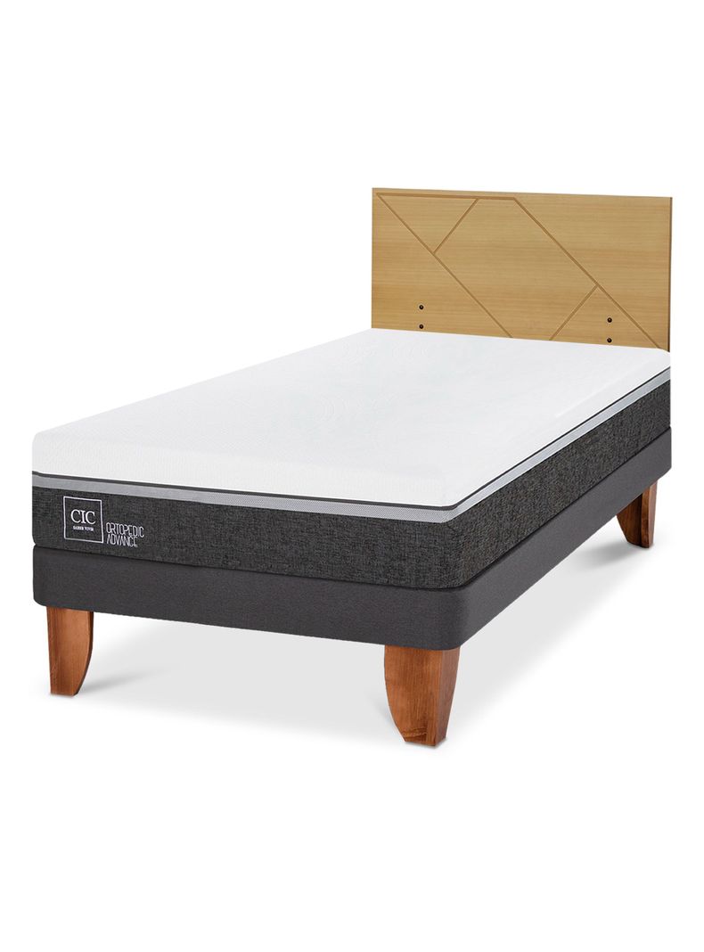 Cama Europea Ortopedic Advance 1.5 Plazas + Respaldo Villarrica Mostaza-0