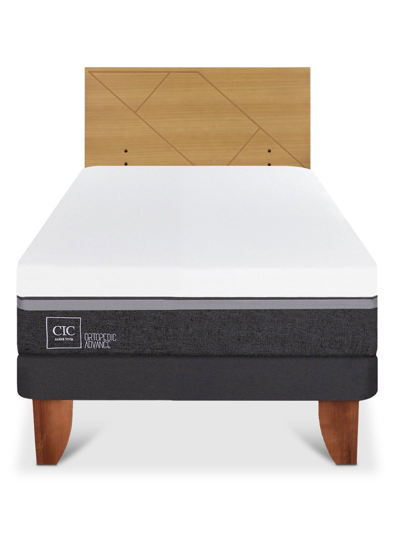 Cama Europea Ortopedic Advance 1.5 Plazas + Respaldo Villarrica Mostaza-2