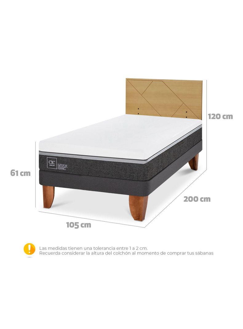 Cama Europea Ortopedic Advance 1.5 Plazas + Respaldo Villarrica Mostaza-1