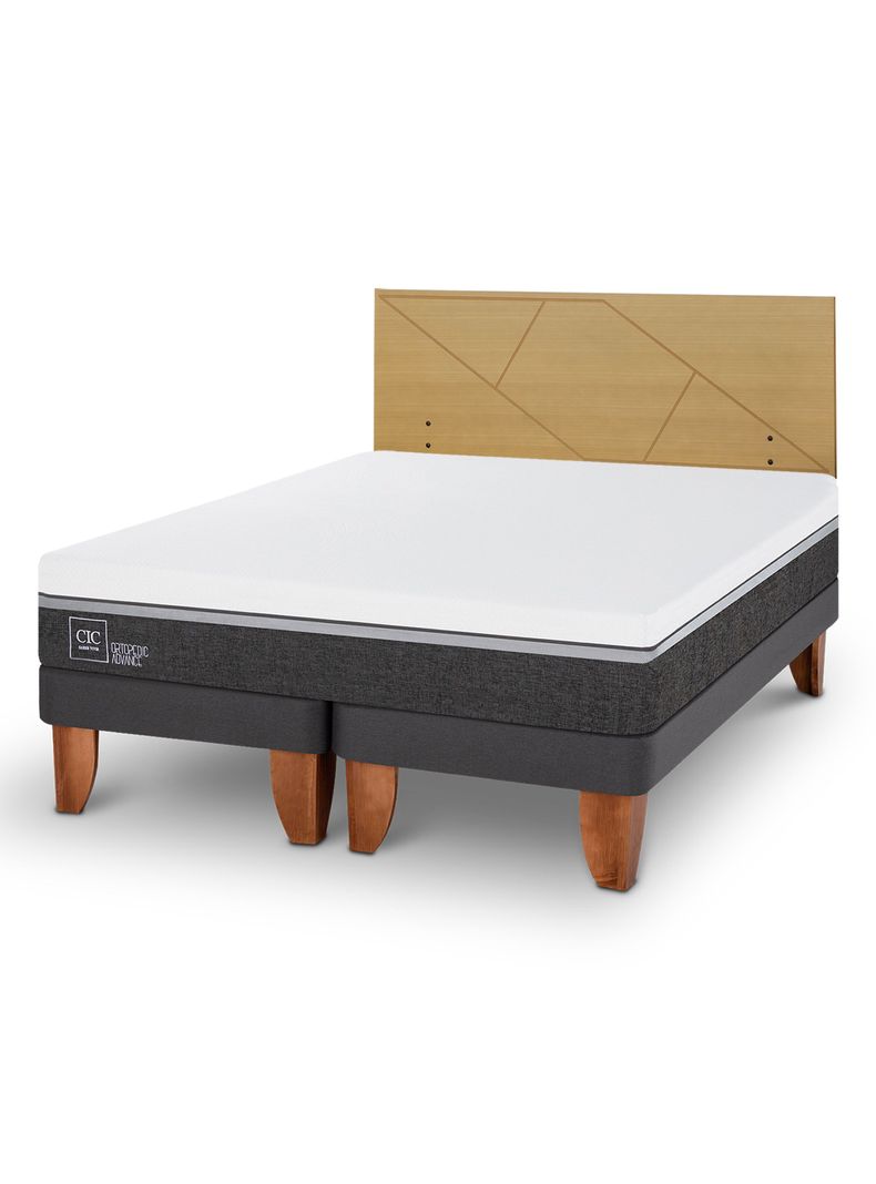 Cama Europea Ortopedic Advance 2 Plazas Base Dividida + Respaldo Villarrica Mostaza-0