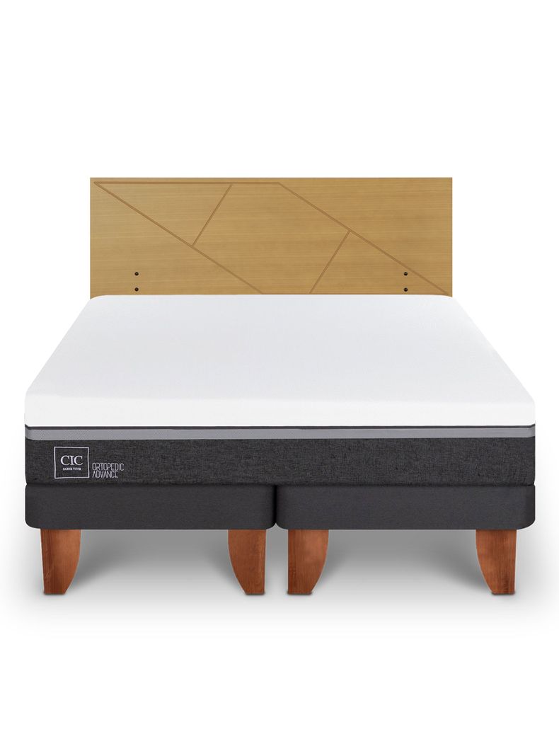Cama Europea Ortopedic Advance 2 Plazas Base Dividida + Respaldo Villarrica Mostaza-2