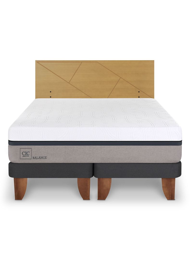 Cama Europea Balance 2 Plazas Base Dividida + Respaldo Villarrica Mostaza-2