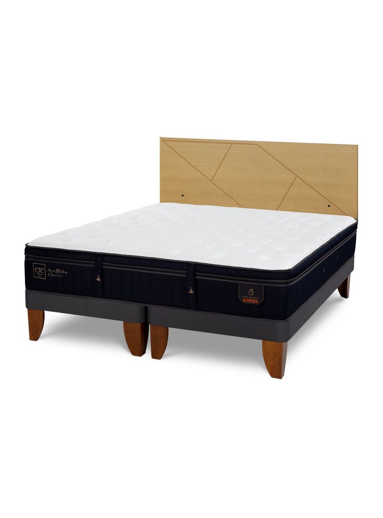 Cama Europea Súper Premium 2 Plazas Base Dividida + Respaldo Villarrica Mostaza-0
