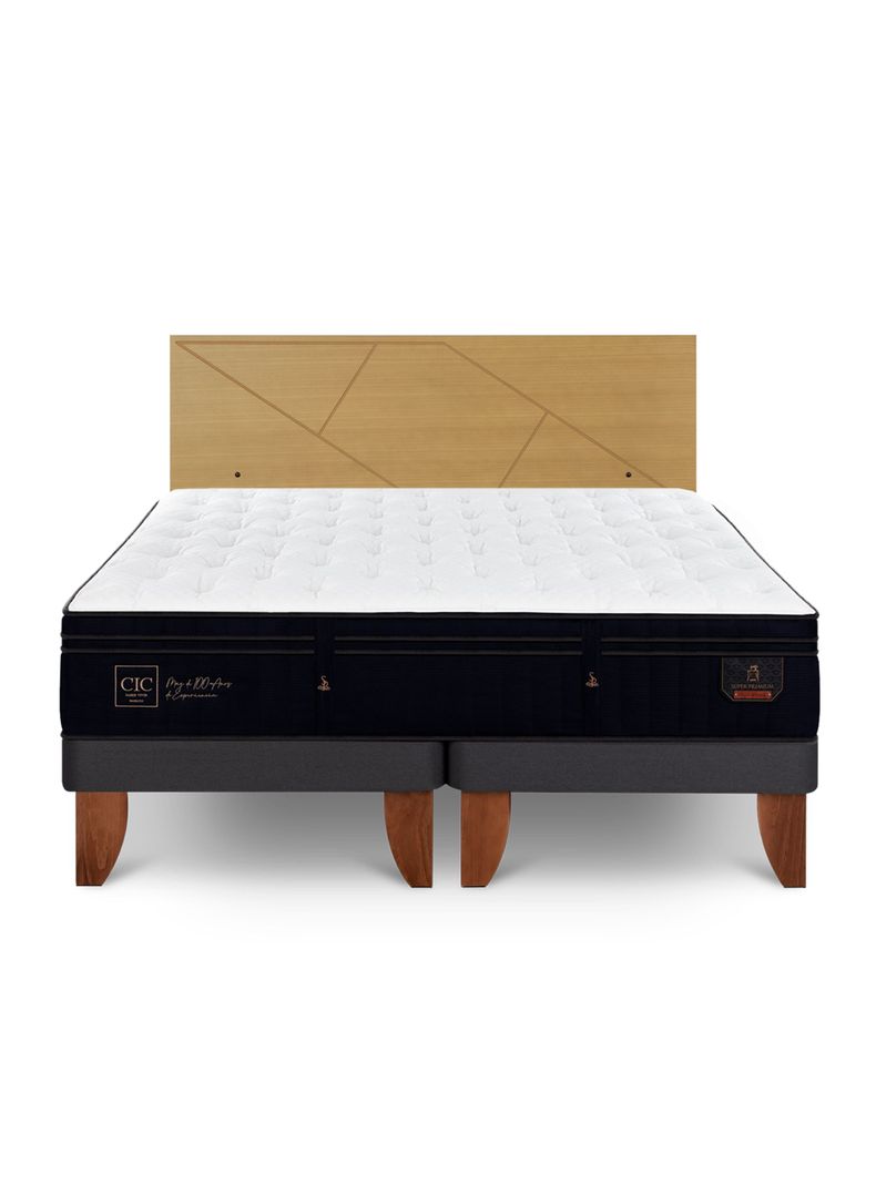 Cama Europea Súper Premium 2 Plazas Base Dividida + Respaldo Villarrica Mostaza-2