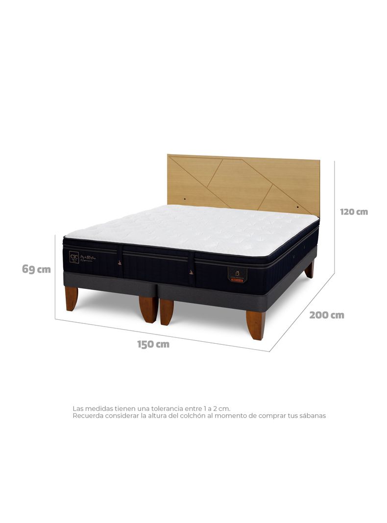 Cama Europea Súper Premium 2 Plazas Base Dividida + Respaldo Villarrica Mostaza-1