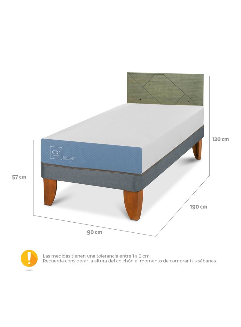 Cama Europea Excellence 1 Plaza x190 cm + Respaldo Villarrica Olivo-1