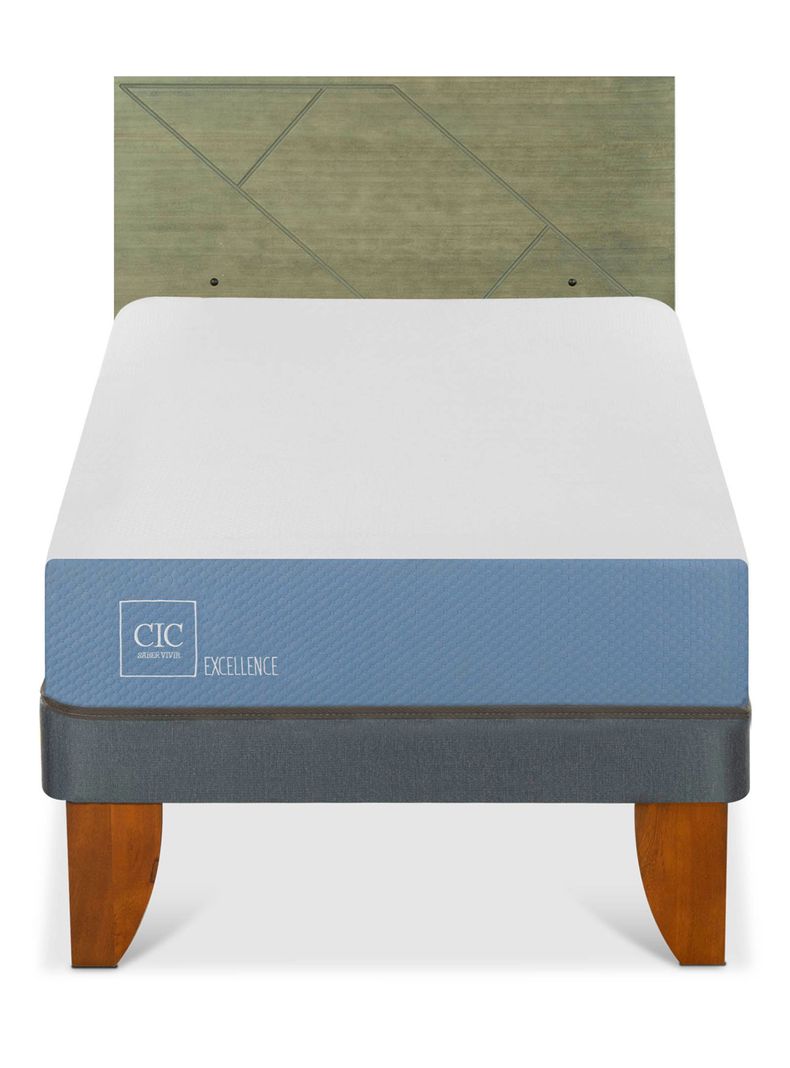 Cama Europea Excellence 1 Plaza x190 cm + Respaldo Villarrica Olivo-2
