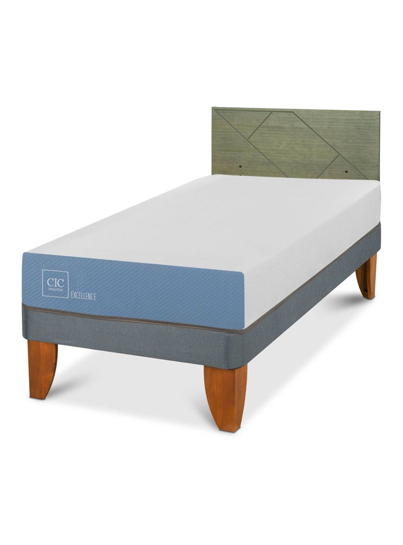 Cama Europea Excellence 1 Plaza x190 cm + Respaldo Villarrica Olivo-0