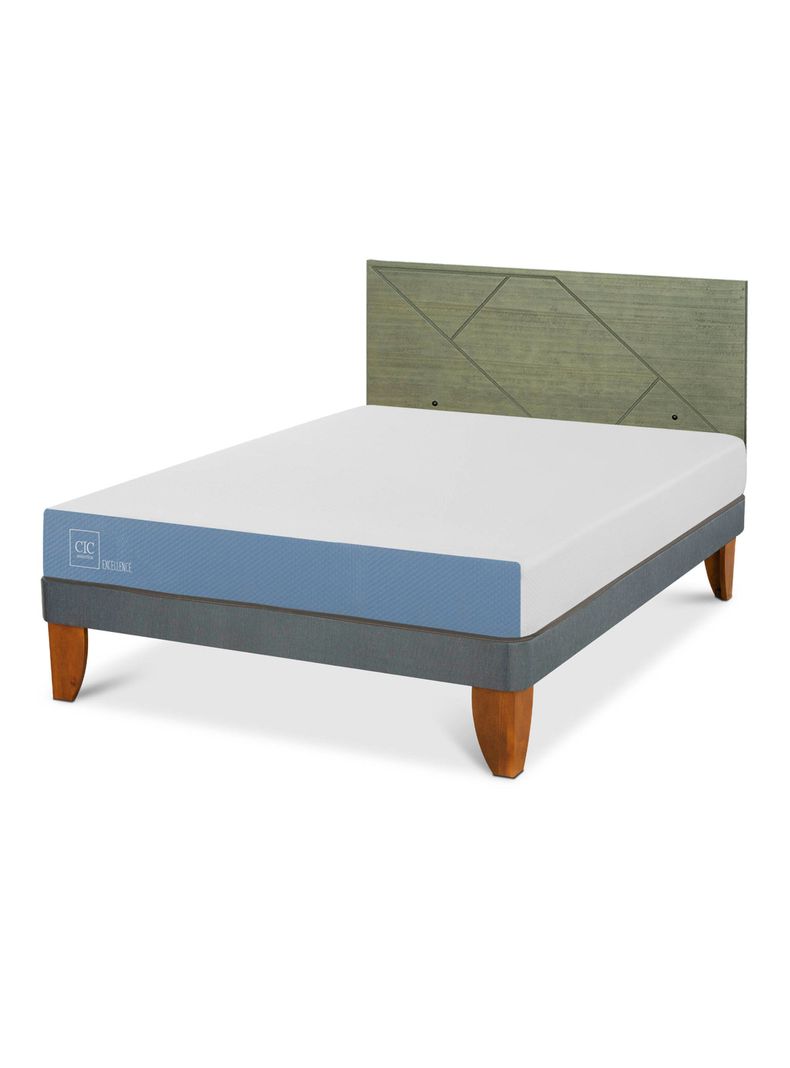 Cama Europea Excellence 2 Plazas x190 cm + Respaldo Villarrica Olivo
