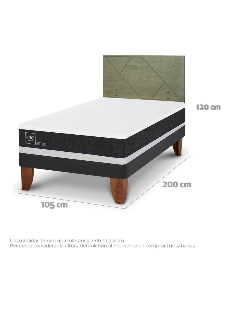 Cama Europea Ortopedic 1.5 Plazas + Respaldo Villarrica Olivo-1