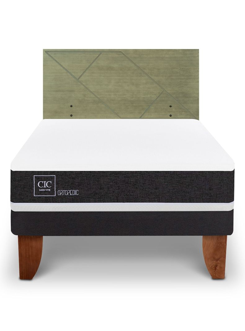 Cama Europea Ortopedic 1.5 Plazas + Respaldo Villarrica Olivo-2