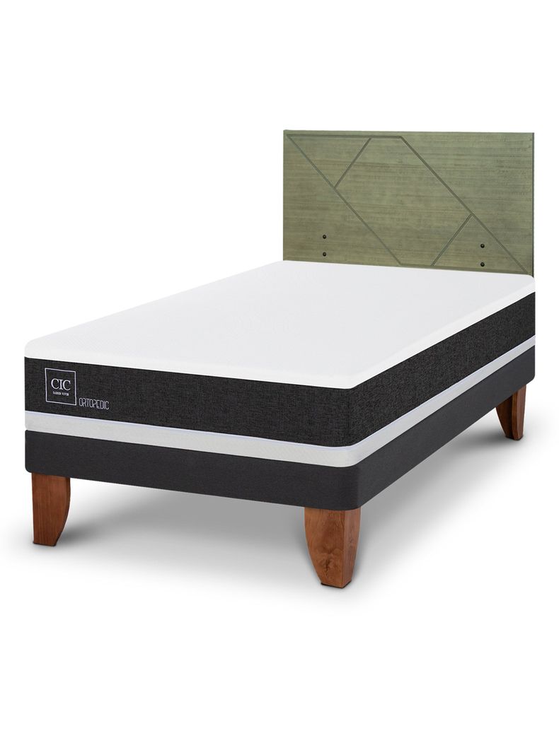 Cama Europea Ortopedic 1.5 Plazas + Respaldo Villarrica Olivo-0