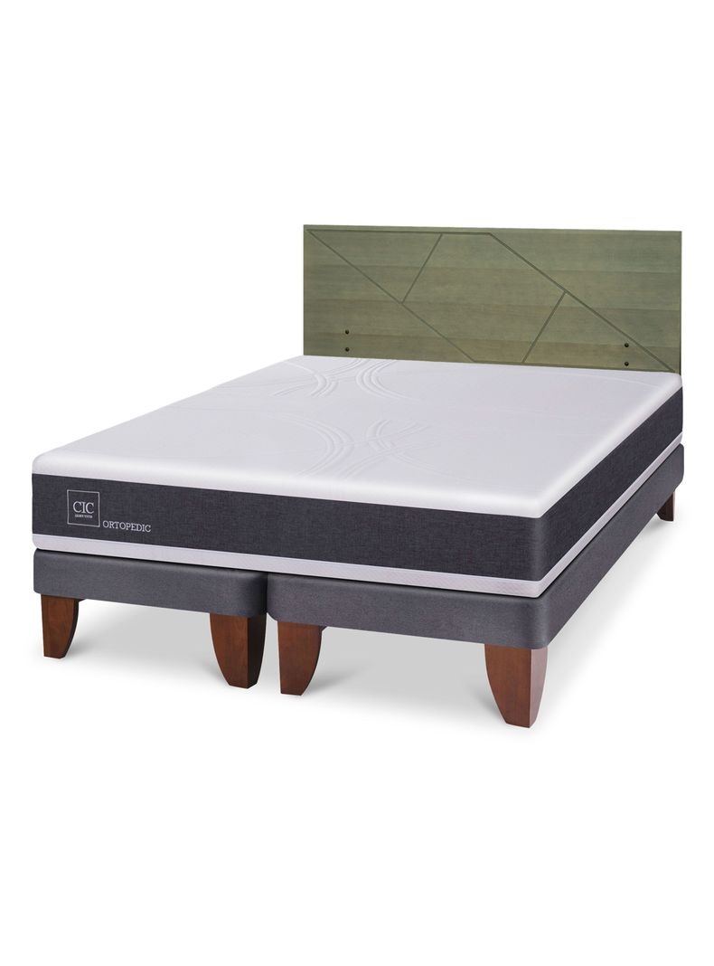 Cama Europea Ortopedic 2 Plazas Base Dividida + Respaldo Villarrica Olivo