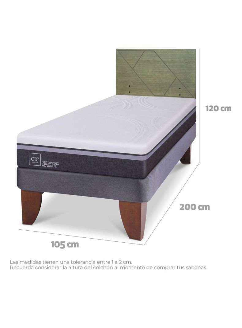 Cama Europea Ortopedic Advance 1.5 Plazas + Respaldo Villarrica Olivo-1