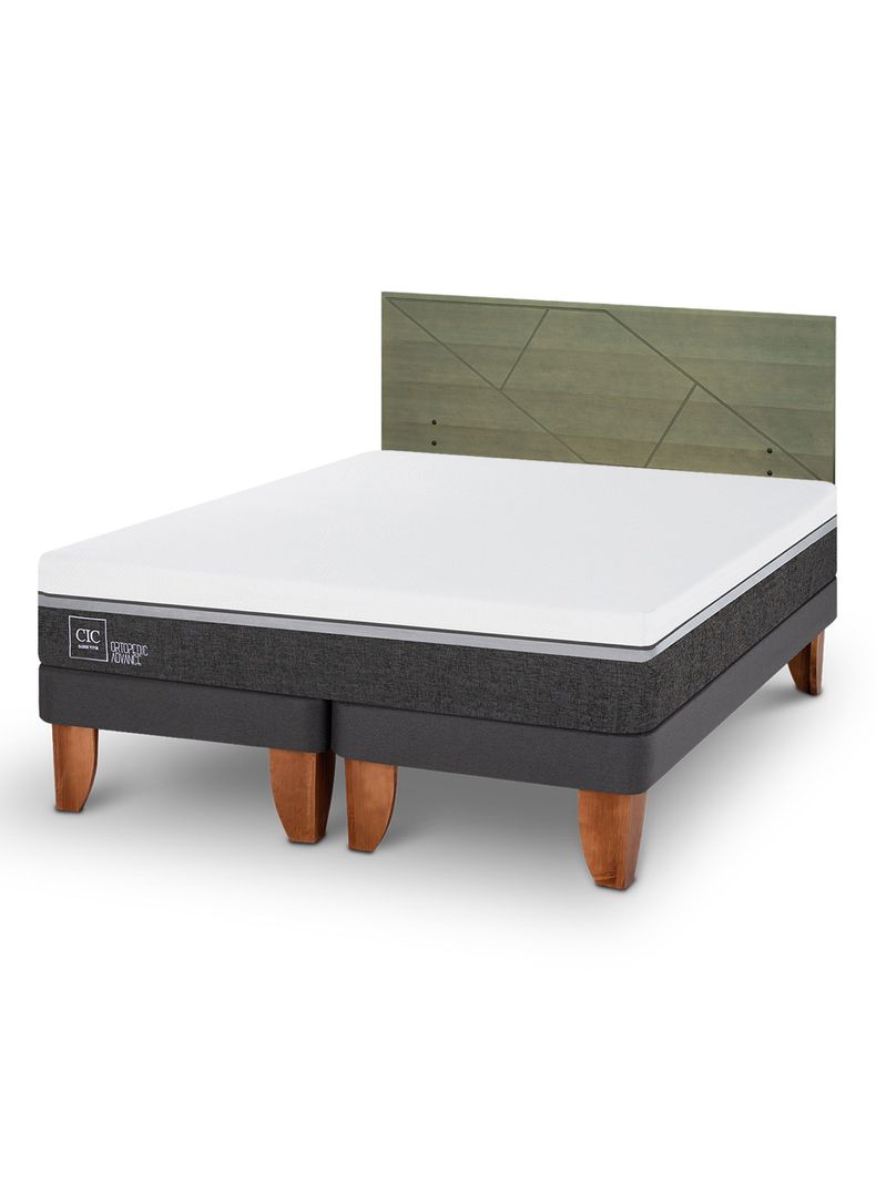 Cama Europea Ortopedic Advance King + Respaldo Villarrica Olivo-0