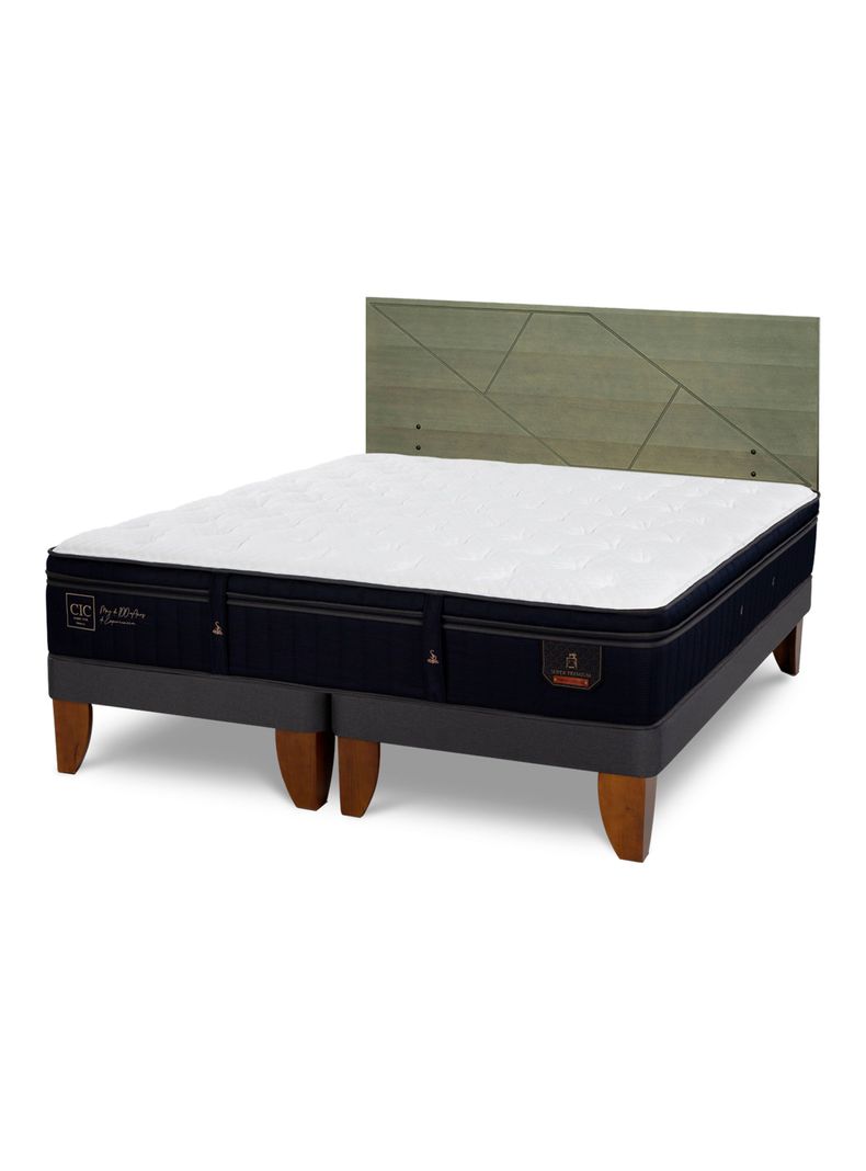 Cama Europea Súper Premium 2 Plazas Base Dividida + Respaldo Villarrica Olivo-0