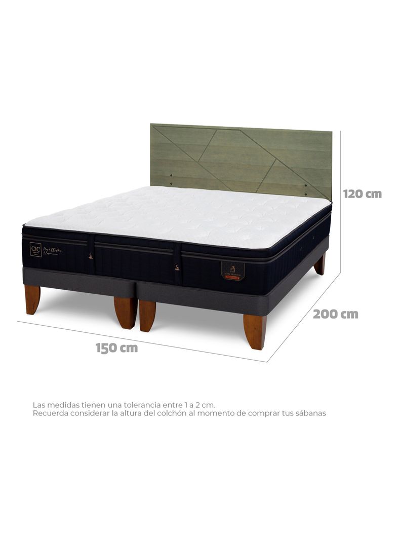 Cama Europea Súper Premium 2 Plazas Base Dividida + Respaldo Villarrica Olivo-1