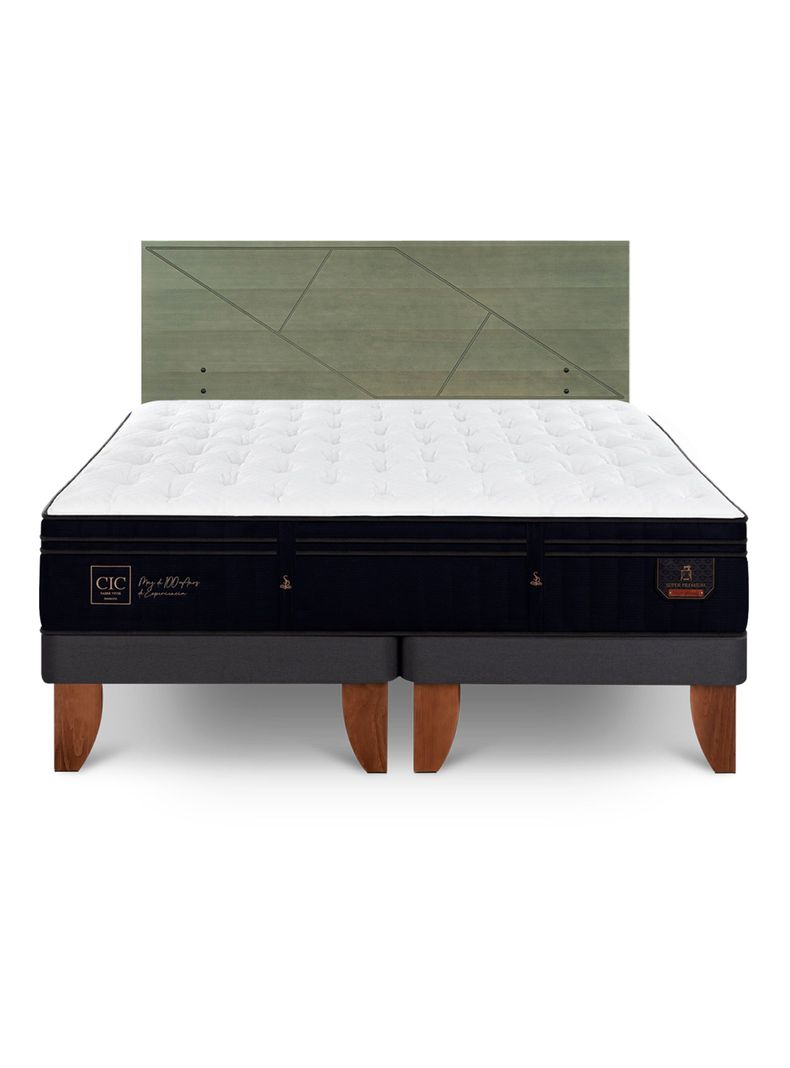 Cama Europea Súper Premium 2 Plazas Base Dividida + Respaldo Villarrica Olivo-2