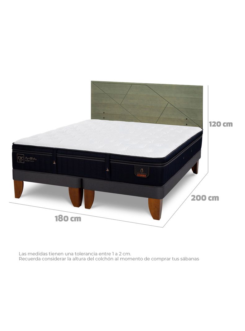 Cama Europea Súper Premium King + Respaldo Villarrica Olivo-1
